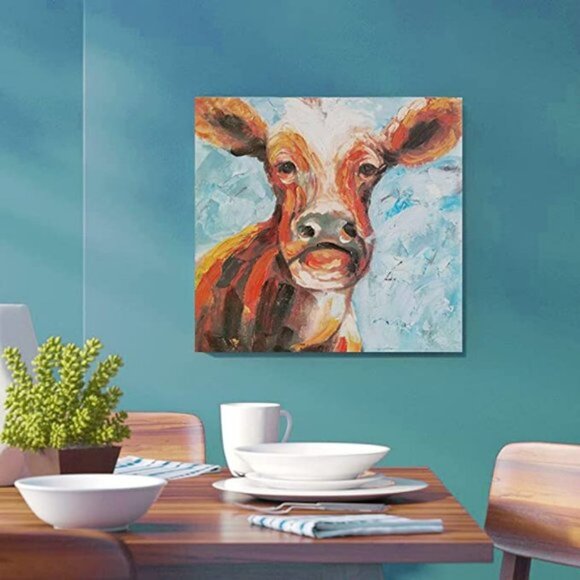 Brown Cute Cow Canvas Wall Art | 24x24 | NWOT | Farmhouse Decor | Unframed - Picture 1 of 6